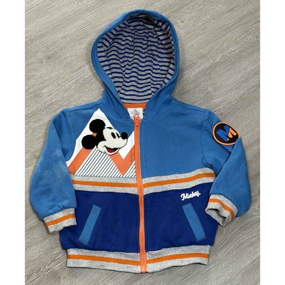 Disney Mickey Mouse Zip Up Hoodie Sweatshirt Jacket Youth Boy's 3 Blue